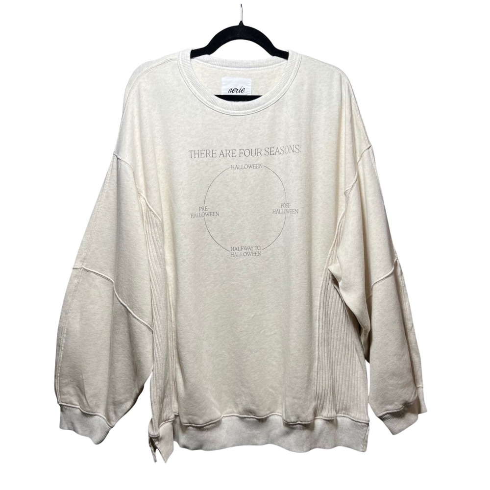 Aerie Halloween Sweatshirt Oversized Cream L Crewneck Graphic Pullover NWT